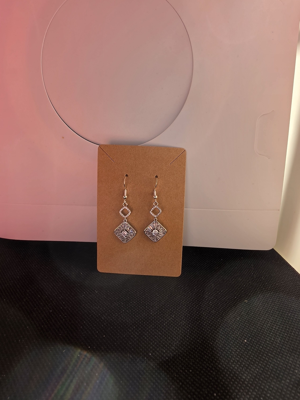 Silver Floral Dangle Earrings with Geometric Accents